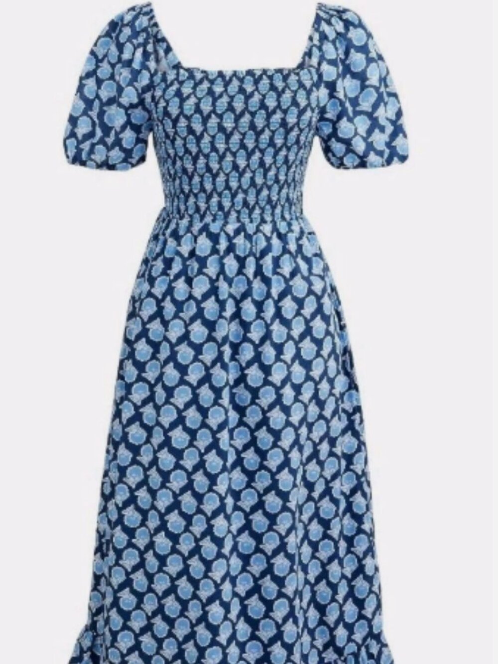 J. Crew Women Blue Foral Smocked Cotton Dress